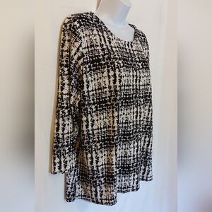 Emily Daniels Black White 3/4 Sleeve Plaid Texture Women's Top Size XL